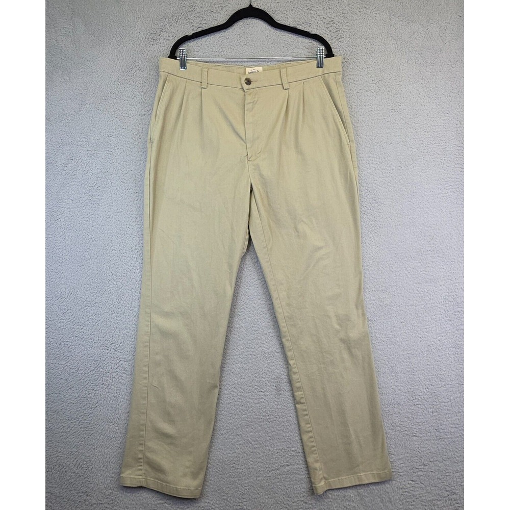 St‎ Johns Bay Pants 36x34 Khaki Straight Leg Pleated Front Stretch Preppy Formal